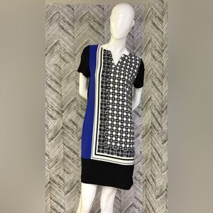 Ivanka Trump Black, white  Blue Geometric mini dress, v-neck tunic size 6